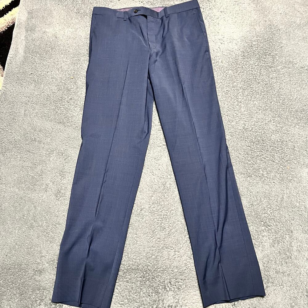 Ted Baker London Pants Mens 35 x33.5 Blue Plaid Wool Dress Slacks